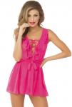 Pink Chiffon Ruffled Lace Up Babydoll 2 Piece Adult Women Lingerie L/XL STM10709