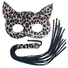 Cat Lash Mask & Whip Kit short faux fur leopard spot print mask 45cm cat of fourteen tails whip