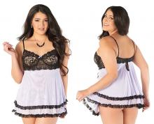 Coquette Women's Underwire Mesh Lace Babydoll and G-String Set Ruffle Mesh XL