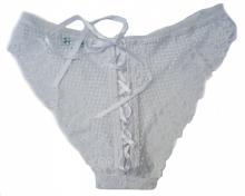 White Lily Lace Knickers with black ribbon lace up back tie, features cheeky cut