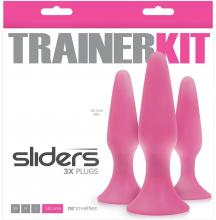 Butt Plugs 3 Piece Sliders Trainer Suction Cupped Kit Pink Training Silicone