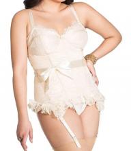 Coquette Women's Ivory Cream Eyelash Lace Boned Satin Bustier All Sizes COQ-7006