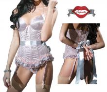 Coquette Spellbound Bustier Corset XLarge 14-16 Pink/Silver Lace and Satin Lycra