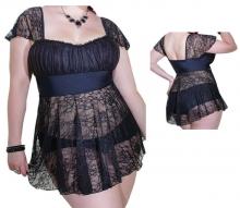 Coquette Women's Underwire Mesh Lace Babydoll and G-String Set Ruffle Mesh XL