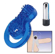 Vibrating Cock 'N' Balls Ring Blue with Mini Vibe Stretchable ball harness clitoral stimulations Cock ring