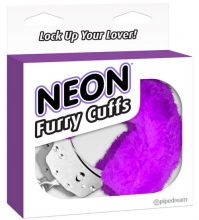 Neon Furry Cuffs - Purple Furry Cuffs Handcuffs Velvety-Soft Faux Fur Quick-Release Button