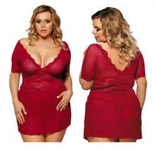 Burgundy Sheer Mesh Babydoll Lingerie Set Plus Size Sexy Lingerie Quality 16-18